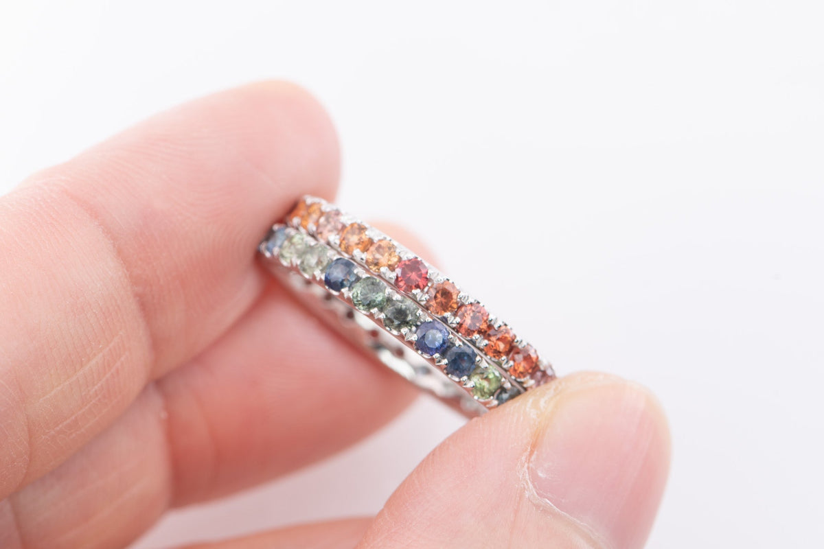 2mm Mixed Sapphire Gradient Color Full Eternity Wedding Band Platinum AD1509 Aurora Designer