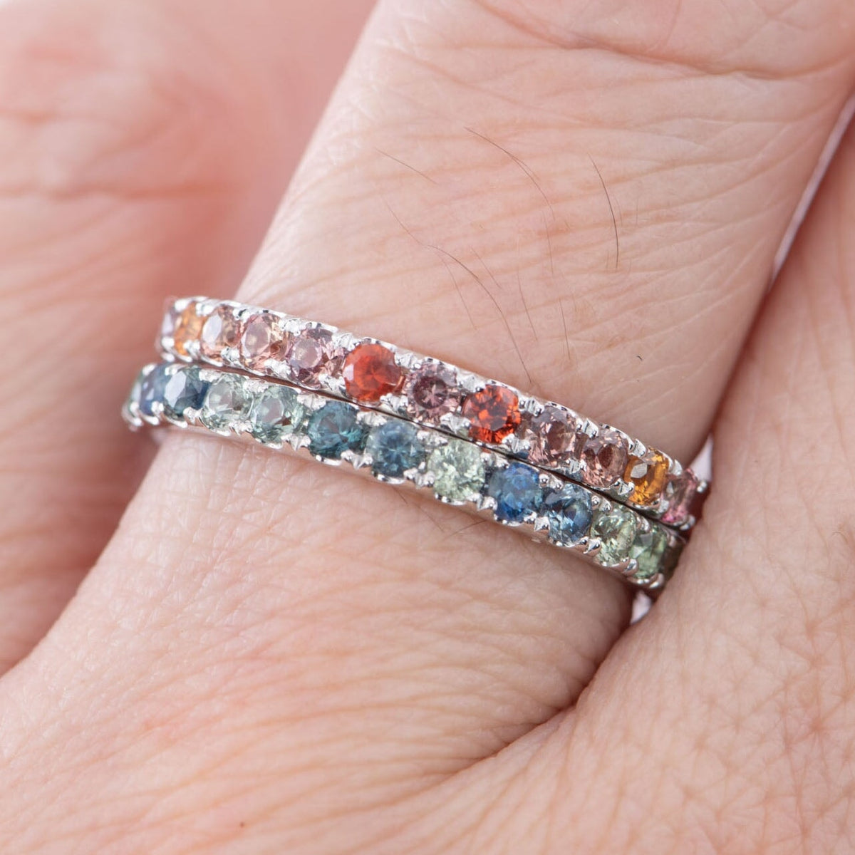 2mm Mixed Sapphire Gradient Color Full Eternity Wedding Band Platinum AD1509 Aurora Designer