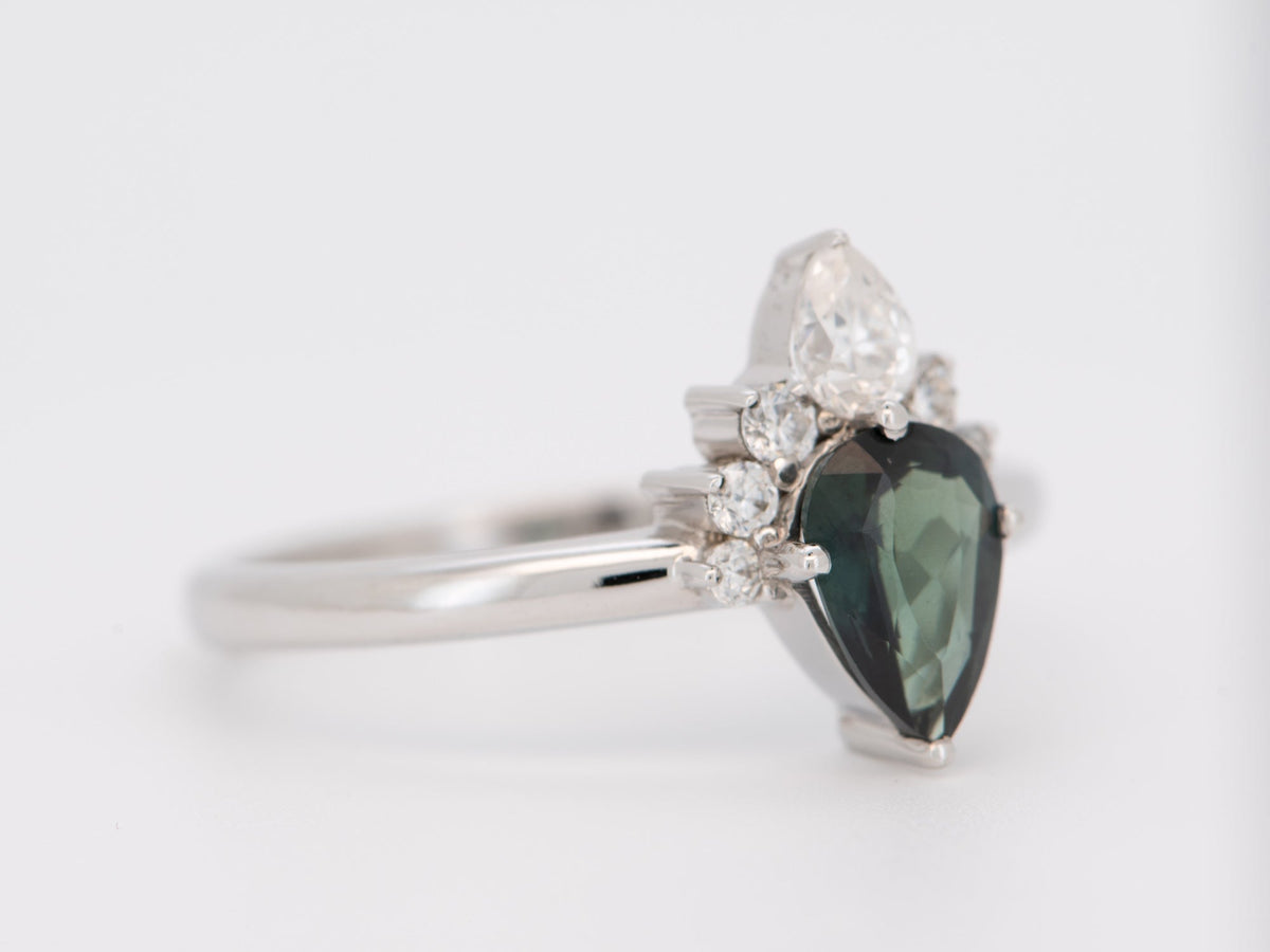 Natural Nigerian Sapphire Half Halo Engagement Ring 14K White Gold R6693 Aurora Designer