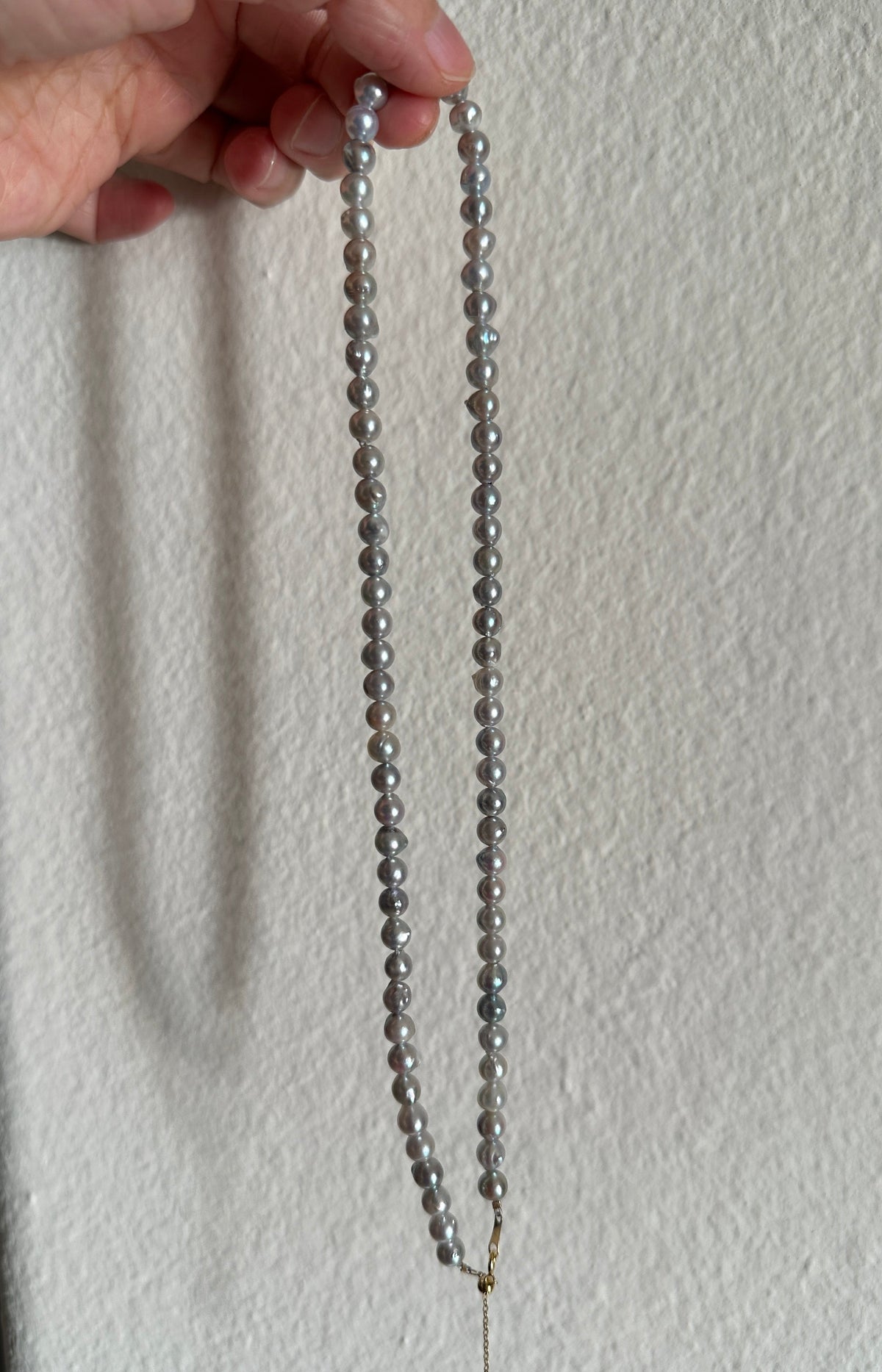 5-5.5mm Blue Gray Akoya Keshi Pearl Necklace 18K Gold Clasp Extension P1101 Aurora Designer