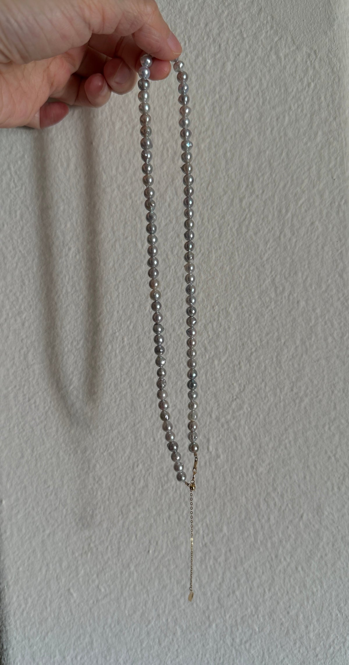 5-5.5mm Blue Gray Akoya Keshi Pearl Necklace 18K Gold Clasp Extension P1101 Aurora Designer