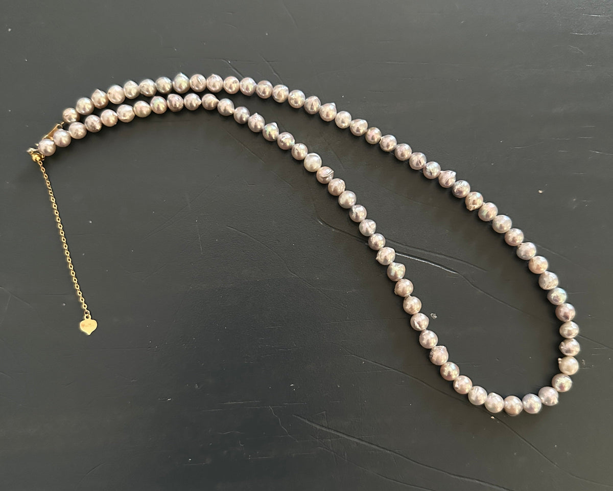 5-5.5mm Blue Gray Akoya Keshi Pearl Necklace 18K Gold Clasp Extension P1101 Aurora Designer