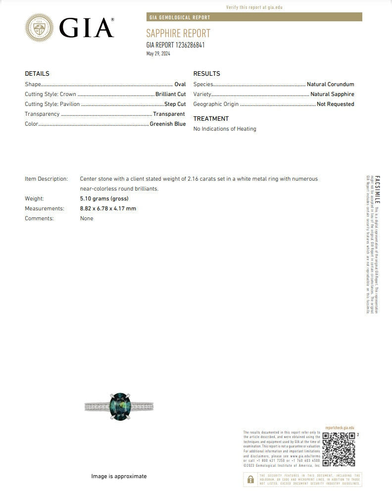 2.16ct GIA-Certified Natural Unheated Sapphire Engagement Ring 14K White Gold R6598 Aurora Designer