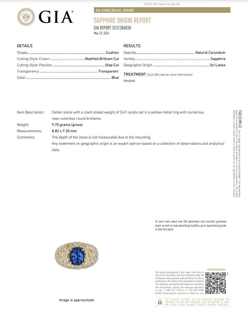 3.47ct GIA-Certified Sri Lanka Sapphire on Diamond Pave Wide Band 18K Gold V1114 Aurora Designer