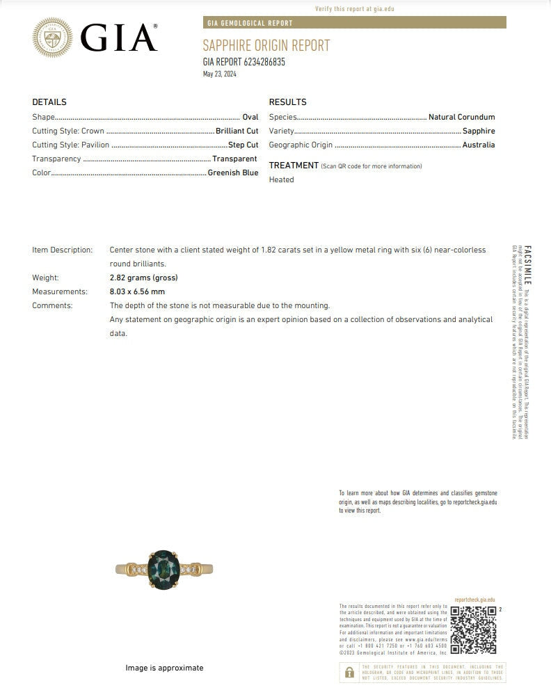 1.82ct GIA-Certified Australian Sapphire Engagement Ring 14K Gold R6660 Aurora Designer