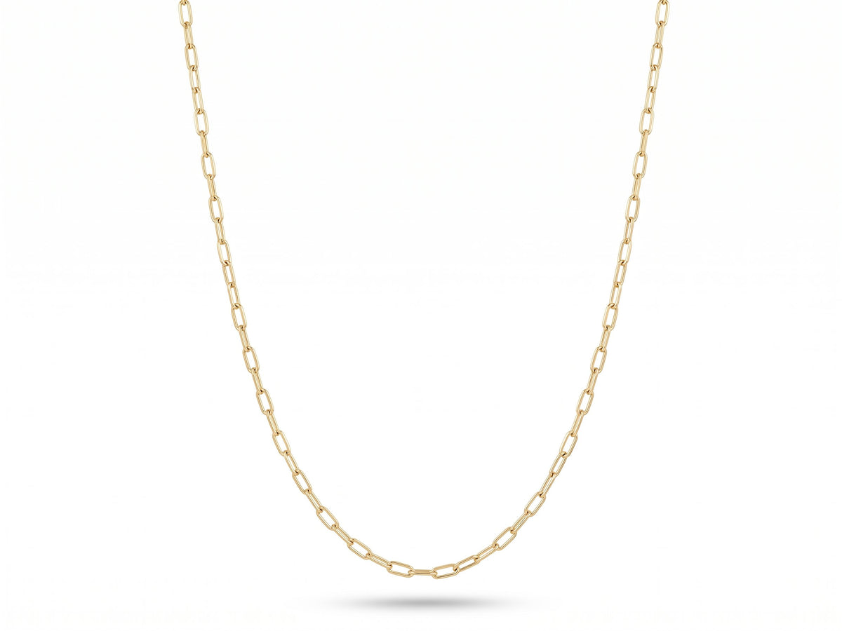 Solid 14K Gold Round Corner Paperclip Link Necklace Chain 24" Aurora Designer