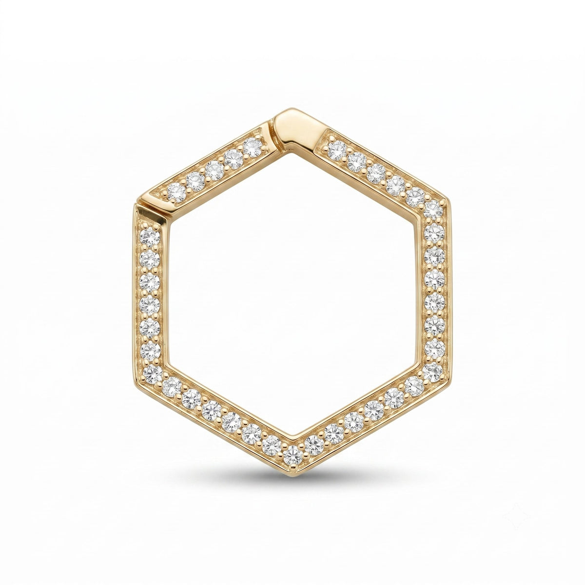 Large Hexagon-Shape 17mm Charm Holder Connector with Full Diamond Pave 14K Gold Aurora Designer