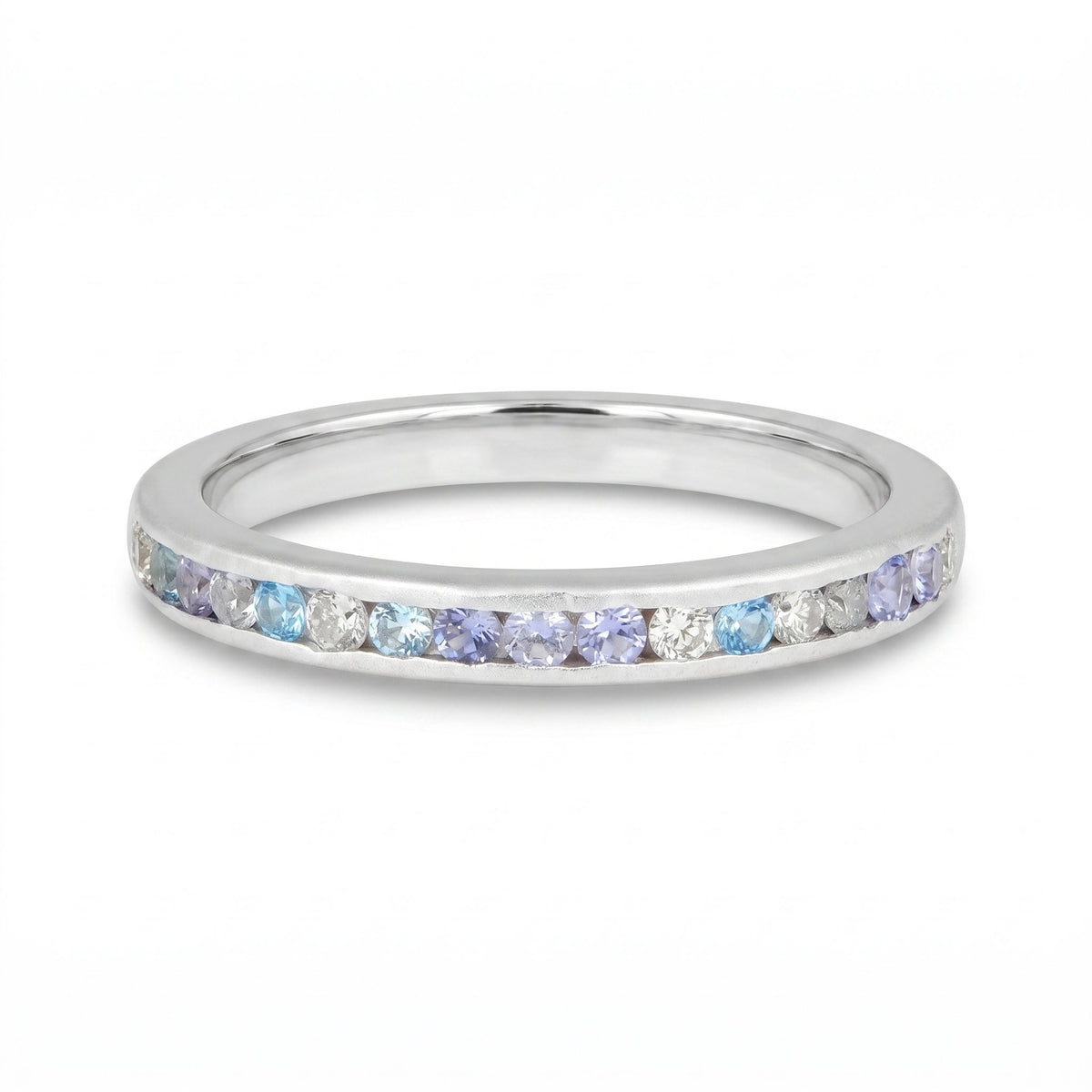 Mixed Blue Green Gray Diamond and Gemstone Ring in Channel Setting 14K Gold Mermaid Colors AD1559 Closeout