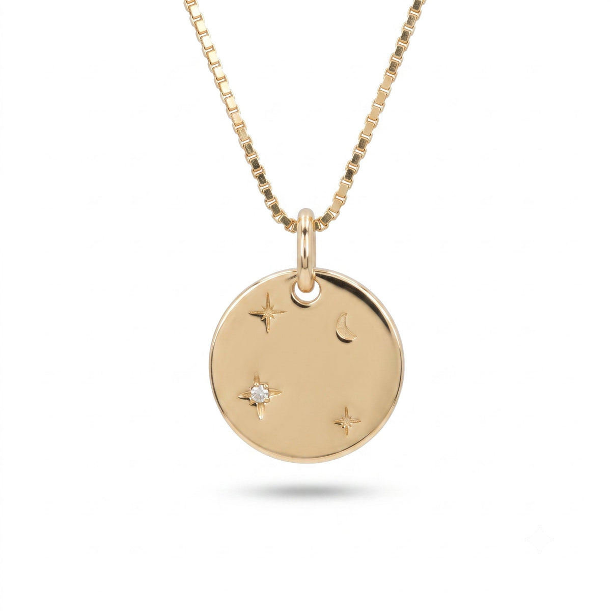 14K Gold 12mm Hand Engraved Celestial Diamond Circle Pendant M4005 Closeout