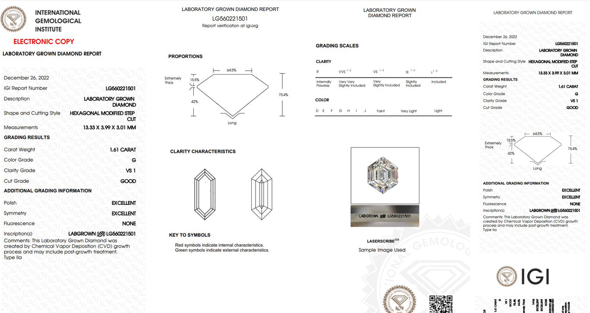 1.61ct Elongated Hexagon Lab Diamond Signet Engagement Ring 14K Gold IGI Certificate R6575 Aurora Designer
