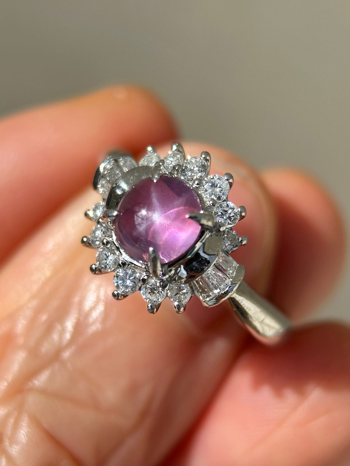 1.47ct Purple Star Sapphire with Diamond Halo Platinum Engagement Ring V1161 Aurora Designer