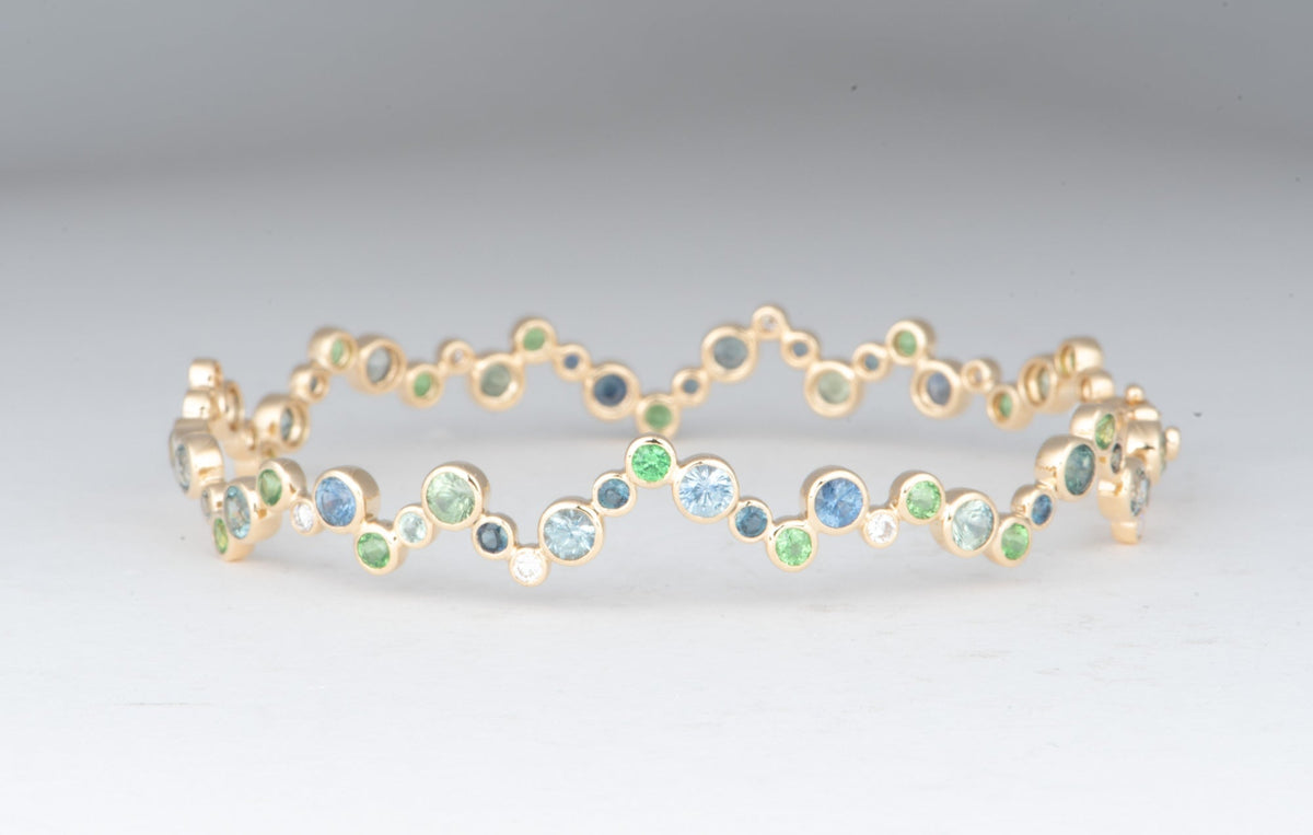 14K Gold Montana Sapphire and Diamond Bubbles Bangle M2105 Aurora Designer