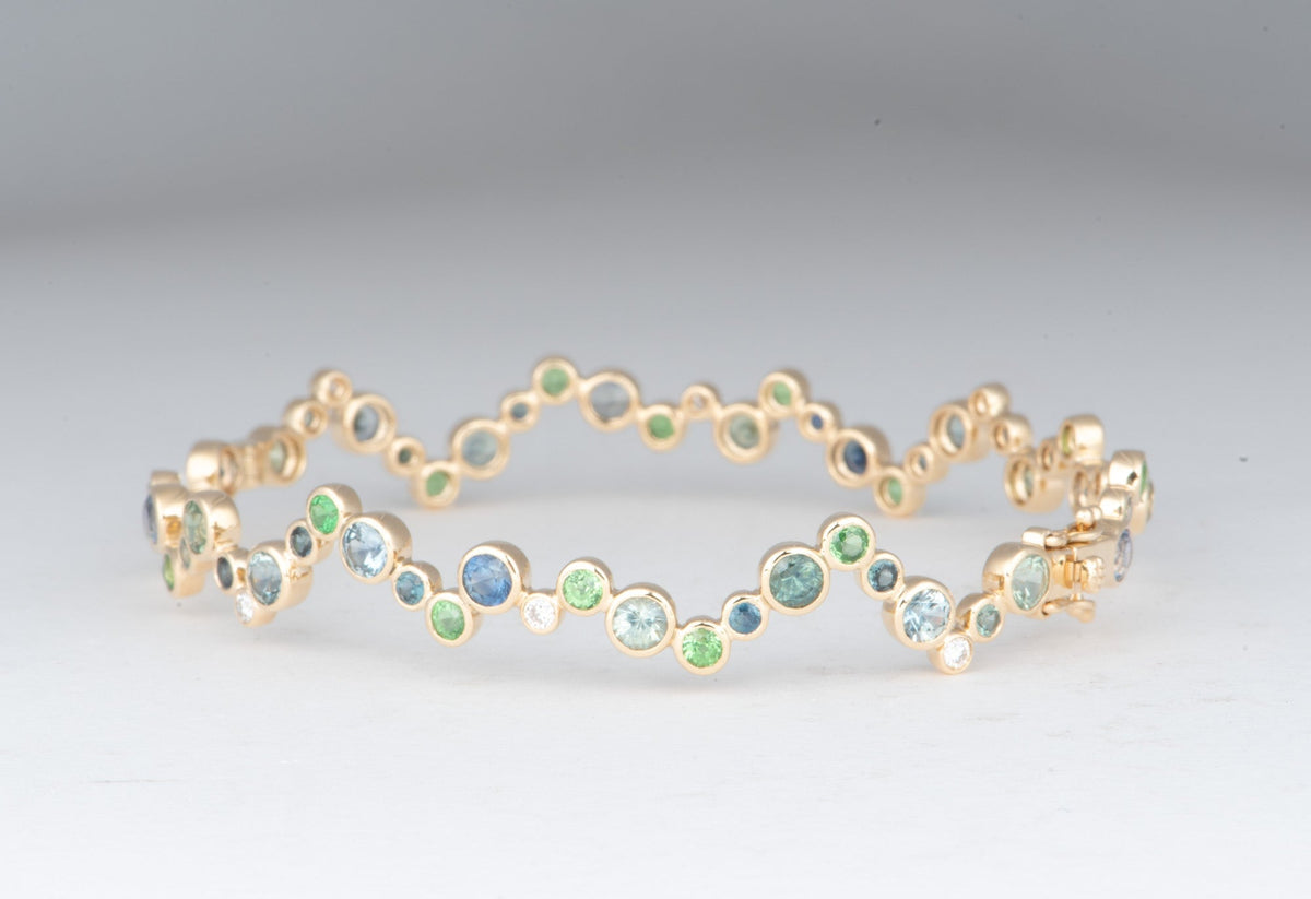 14K Gold Montana Sapphire and Diamond Bubbles Bangle M2105 Aurora Designer