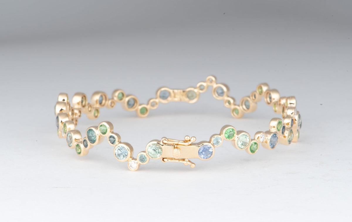 14K Gold Montana Sapphire and Diamond Bubbles Bangle M2105 Aurora Designer