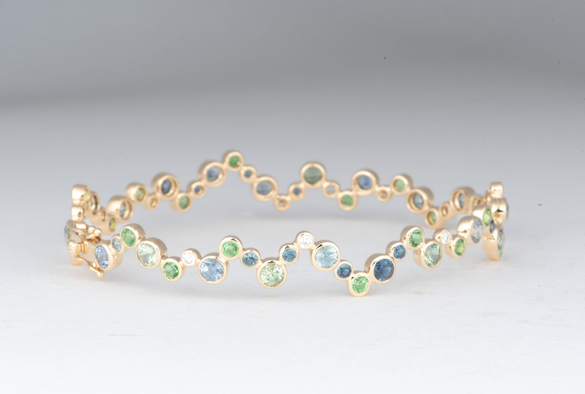 14K Gold Montana Sapphire and Diamond Bubbles Bangle M2105 Aurora Designer