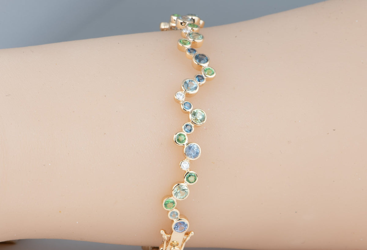 14K Gold Montana Sapphire and Diamond Bubbles Bangle M2105 Aurora Designer
