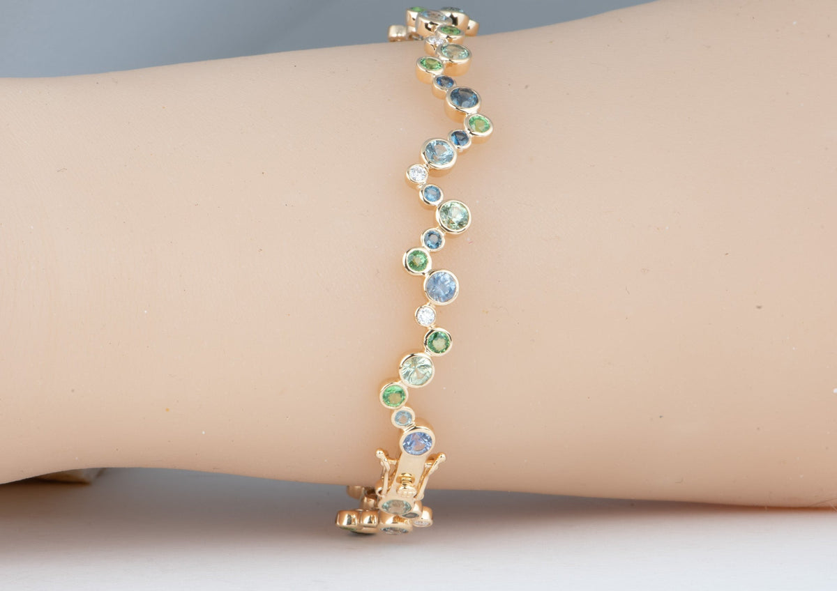 14K Gold Montana Sapphire and Diamond Bubbles Bangle M2105 Aurora Designer