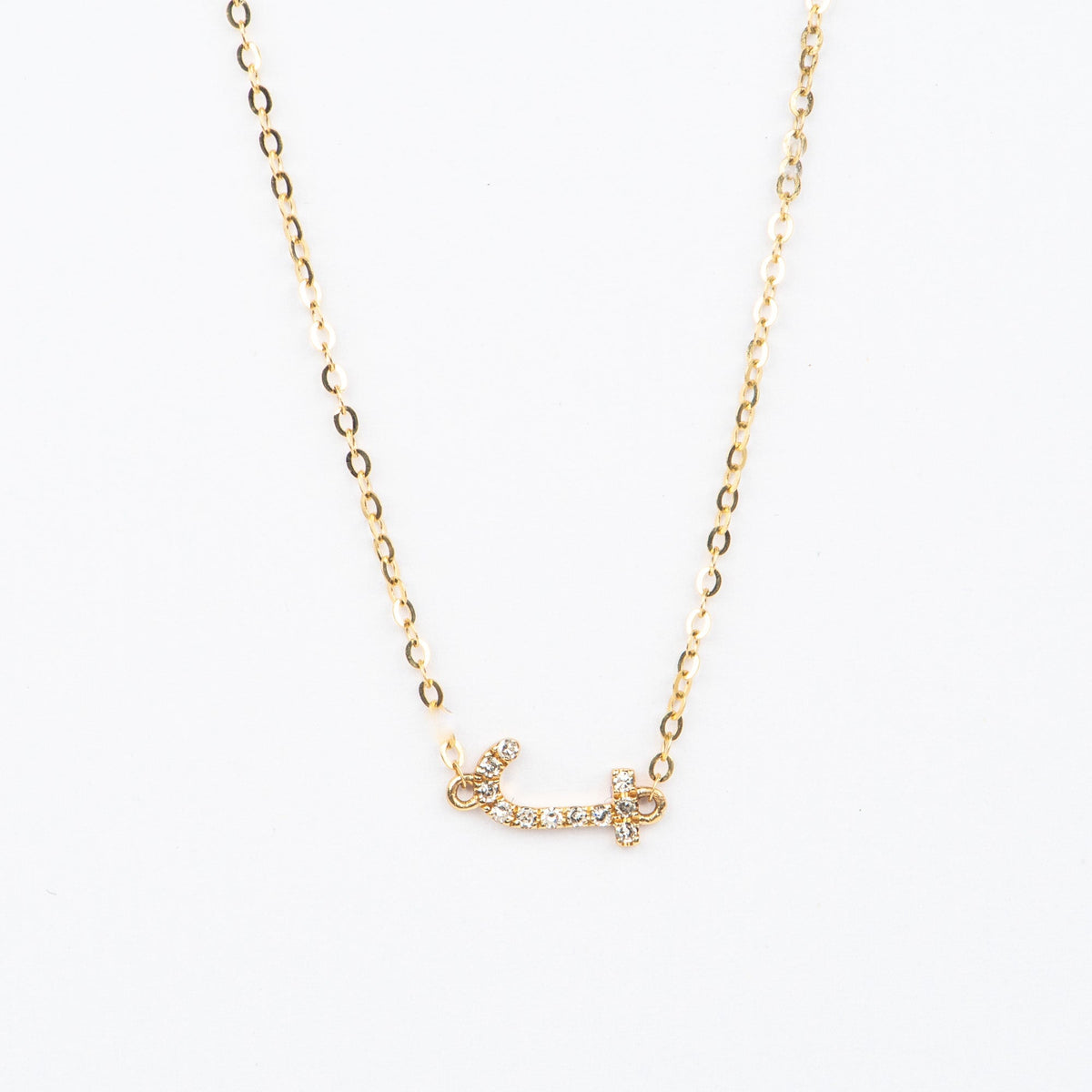 Diamond Set Letter "J" Sideways Set 14K Gold Necklace M4002 Aurora Designer