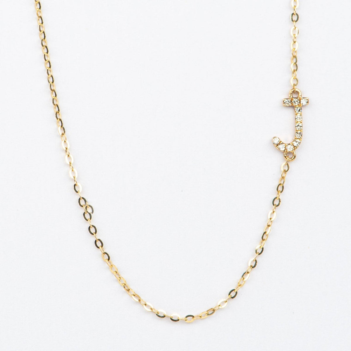 Diamond Set Letter "J" Sideways Set 14K Gold Necklace M4002 Aurora Designer