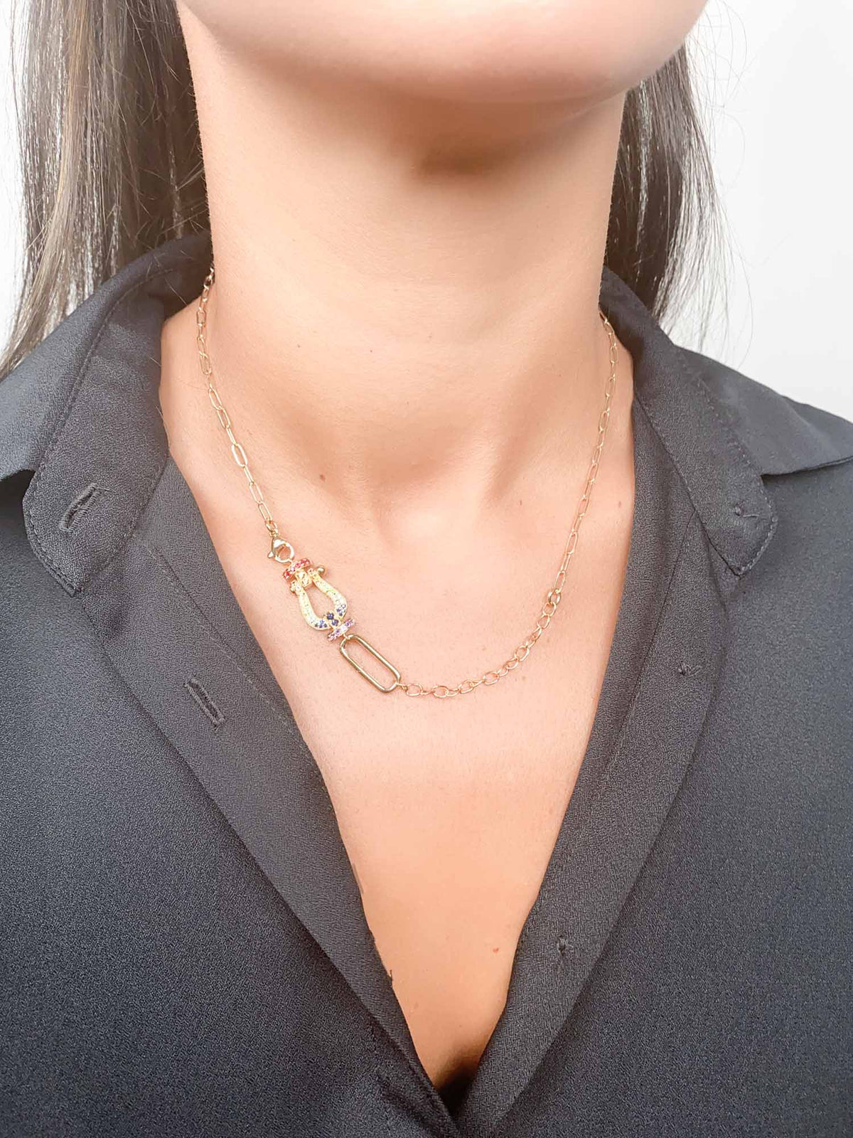 Push Gate Long Rectangle 14K Gold Pendant Holder Large and Medium M4012 Aurora Designer