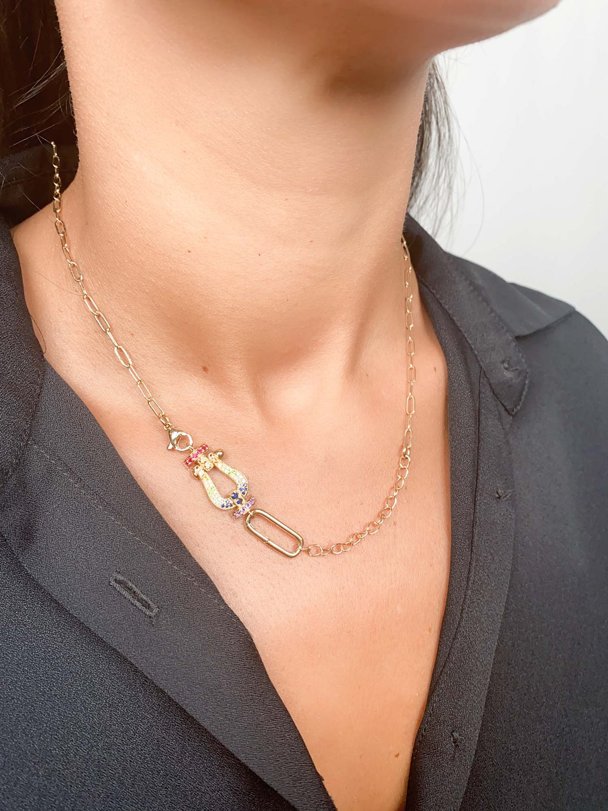 Push Gate Long Rectangle 14K Gold Pendant Holder Large and Medium M4012 Aurora Designer