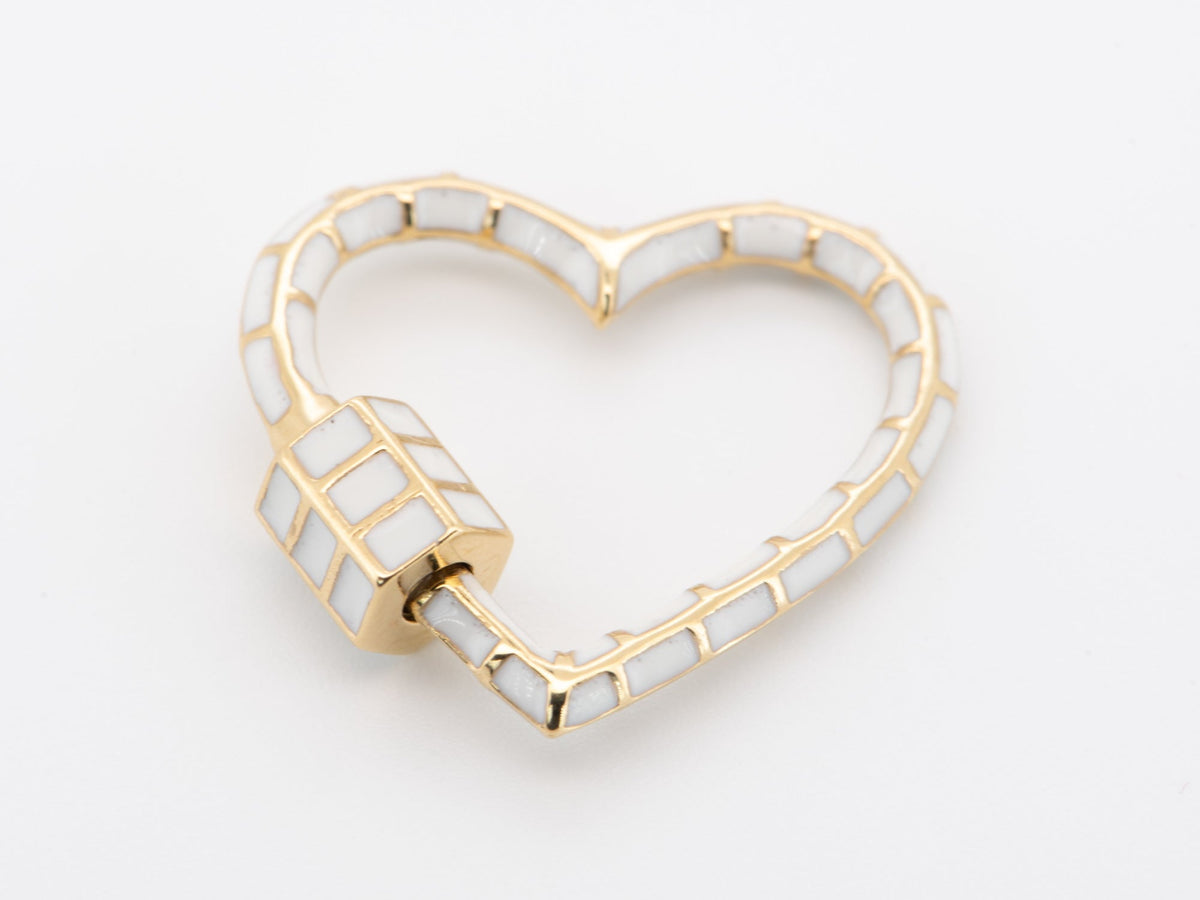 18K Gold Red Oval and White Heart Enamel Carabiner M4053 Aurora Designer