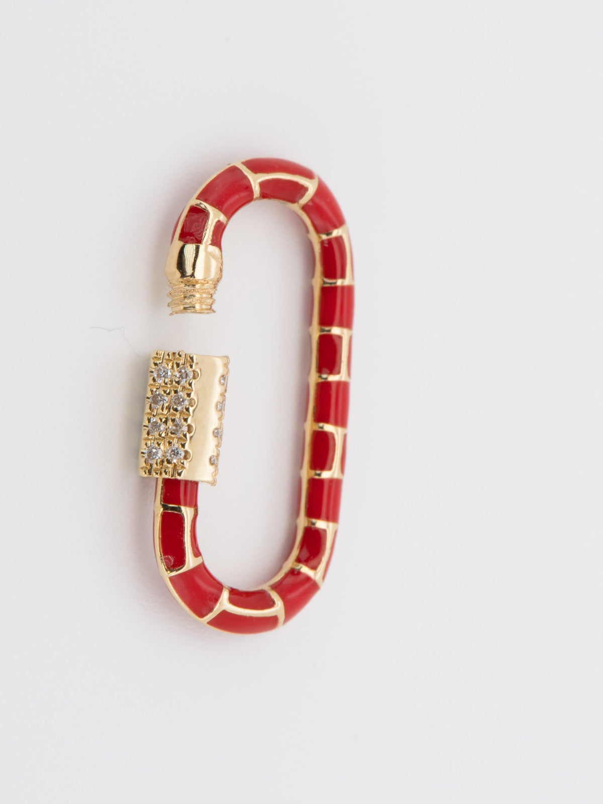 18K Gold Red Oval and White Heart Enamel Carabiner M4053 Aurora Designer