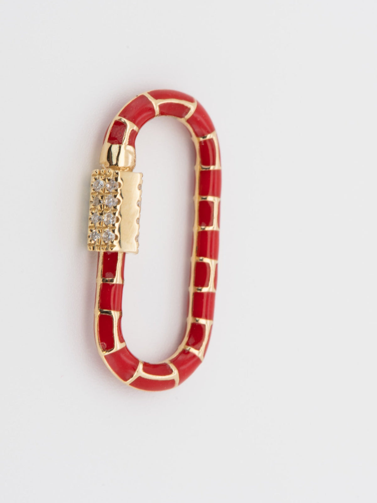 18K Gold Red Oval and White Heart Enamel Carabiner M4053 Aurora Designer