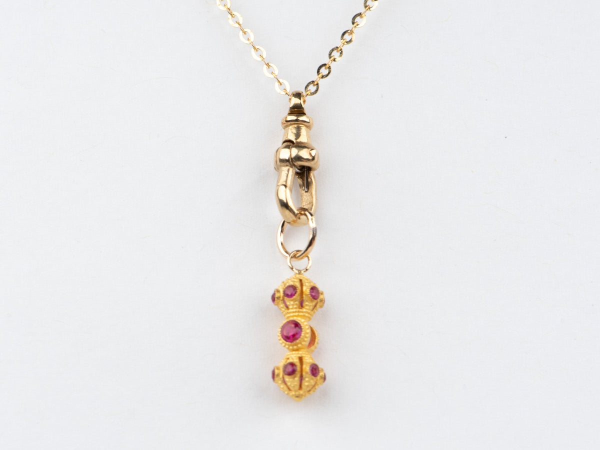 18K Gold Mini Vajra Charm Pendant with Red Garnet R4676 Aurora Designer