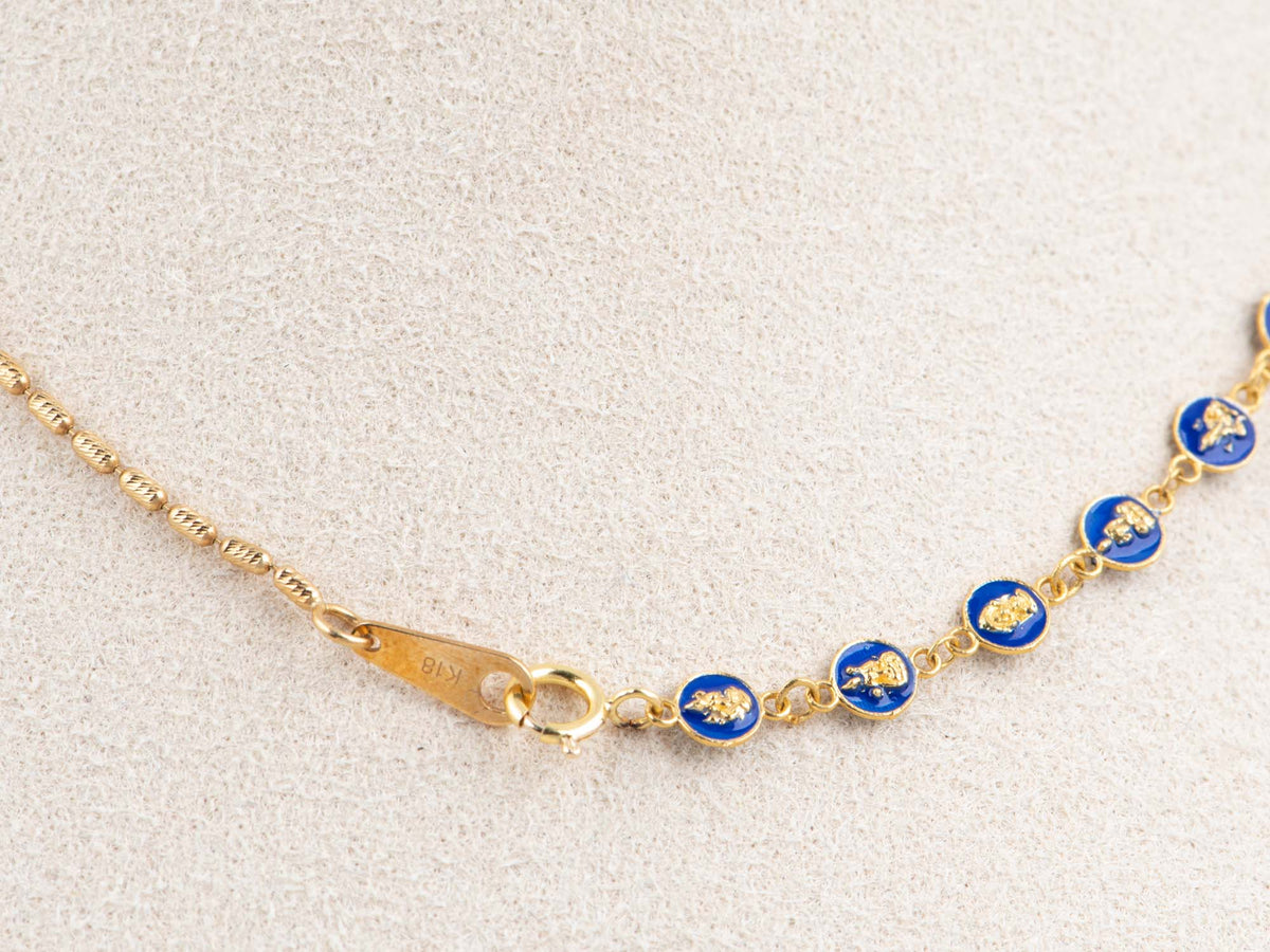 18K Gold Extension Chain 2.75" for Necklace Bracelet Eight Zodiac Guardian Deities Blue Enamel Circles Mini Buddhas Buddhist Buddhism Talisman Jewelry M4075 Aurora Designer