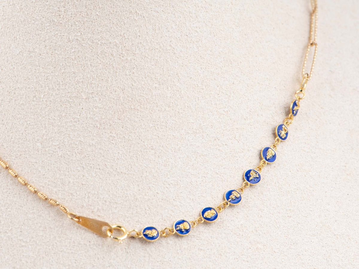 18K Gold Extension Chain 2.75" for Necklace Bracelet Eight Zodiac Guardian Deities Blue Enamel Circles Mini Buddhas Buddhist Buddhism Talisman Jewelry M4075 Aurora Designer