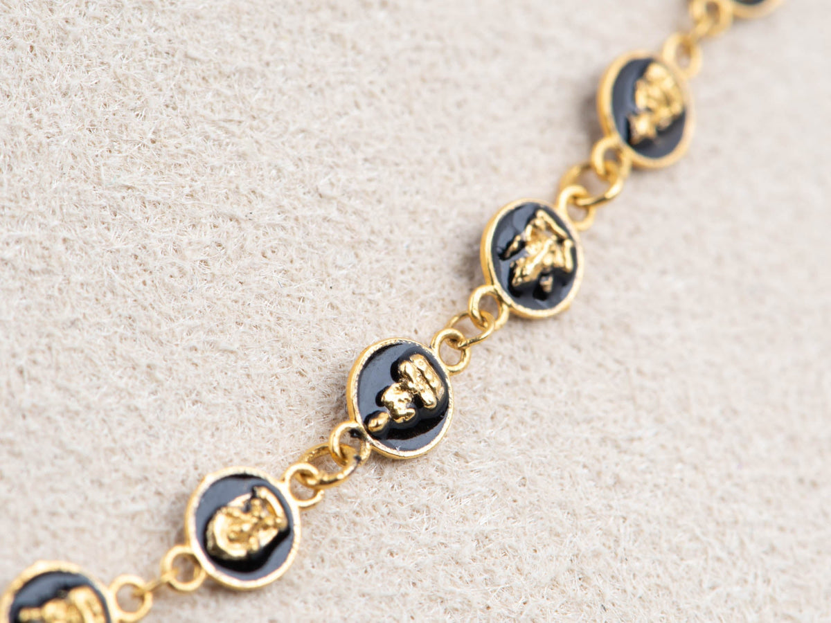 18K Gold Extension Chain 2.75" for Necklace Bracelet Eight Zodiac Guardian Deities Blue Enamel Circles Mini Buddhas Buddhist Buddhism Talisman Jewelry M4075 Aurora Designer