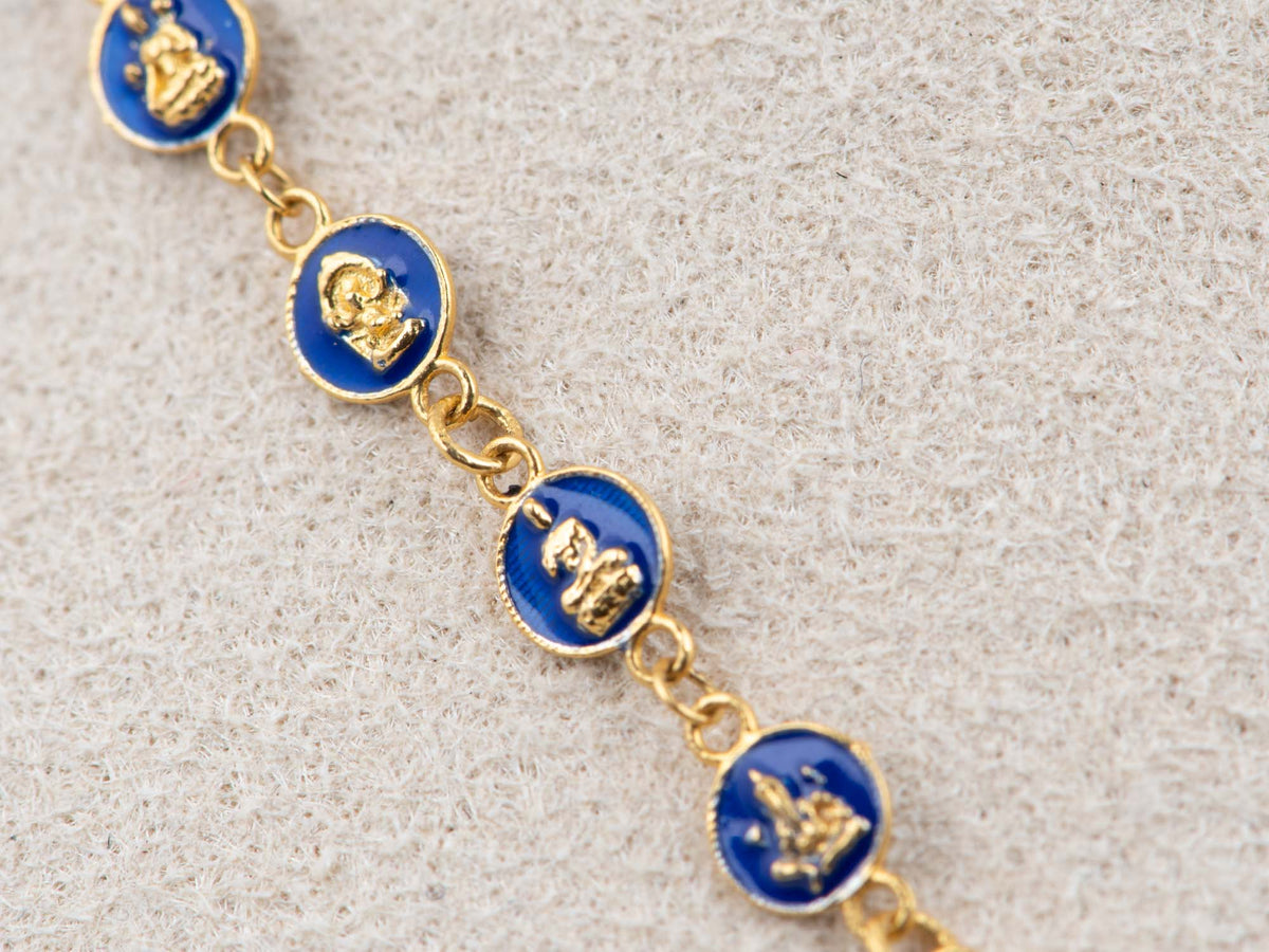 18K Gold Extension Chain 2.75" for Necklace Bracelet Eight Zodiac Guardian Deities Blue Enamel Circles Mini Buddhas Buddhist Buddhism Talisman Jewelry M4075 Aurora Designer