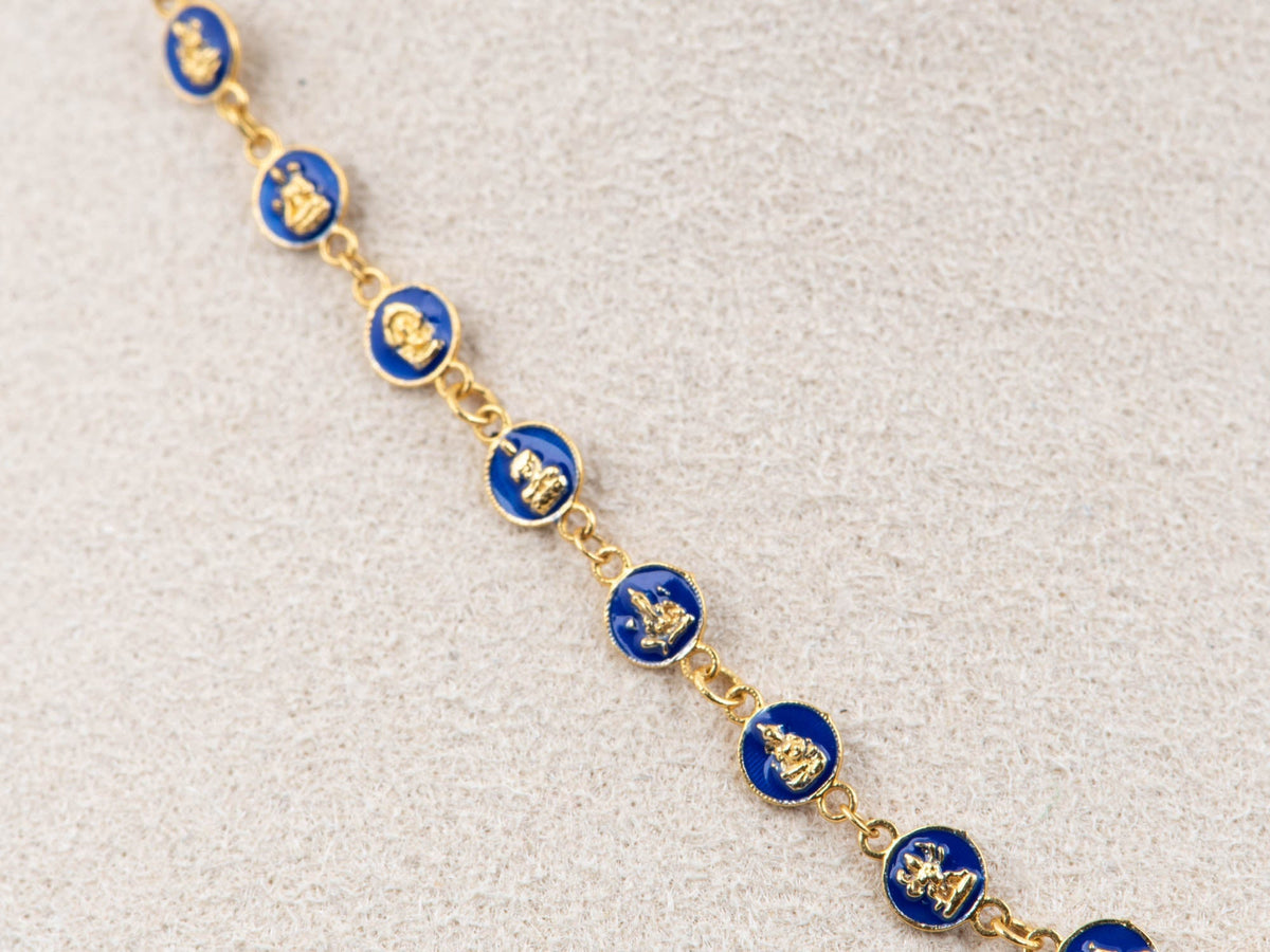 18K Gold Extension Chain 2.75" for Necklace Bracelet Eight Zodiac Guardian Deities Blue Enamel Circles Mini Buddhas Buddhist Buddhism Talisman Jewelry M4075 Aurora Designer