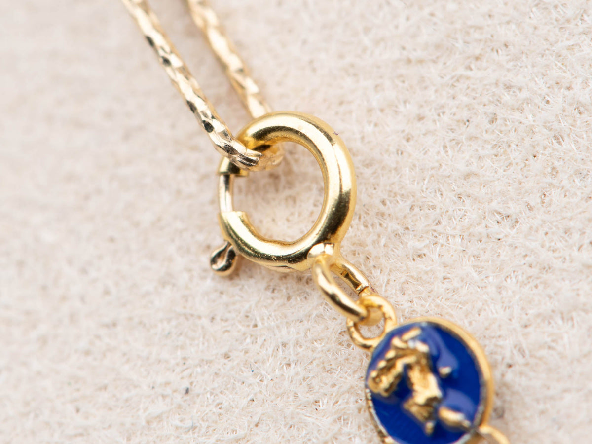 18K Gold Extension Chain 2.75" for Necklace Bracelet Eight Zodiac Guardian Deities Blue Enamel Circles Mini Buddhas Buddhist Buddhism Talisman Jewelry M4075 Aurora Designer