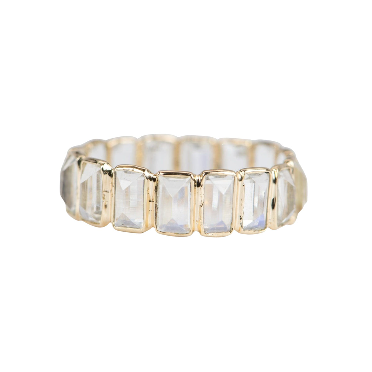 Inverted Rectangle Rainbow Moonstone Wedding Band 14K Gold M5012 Aurora Designer
