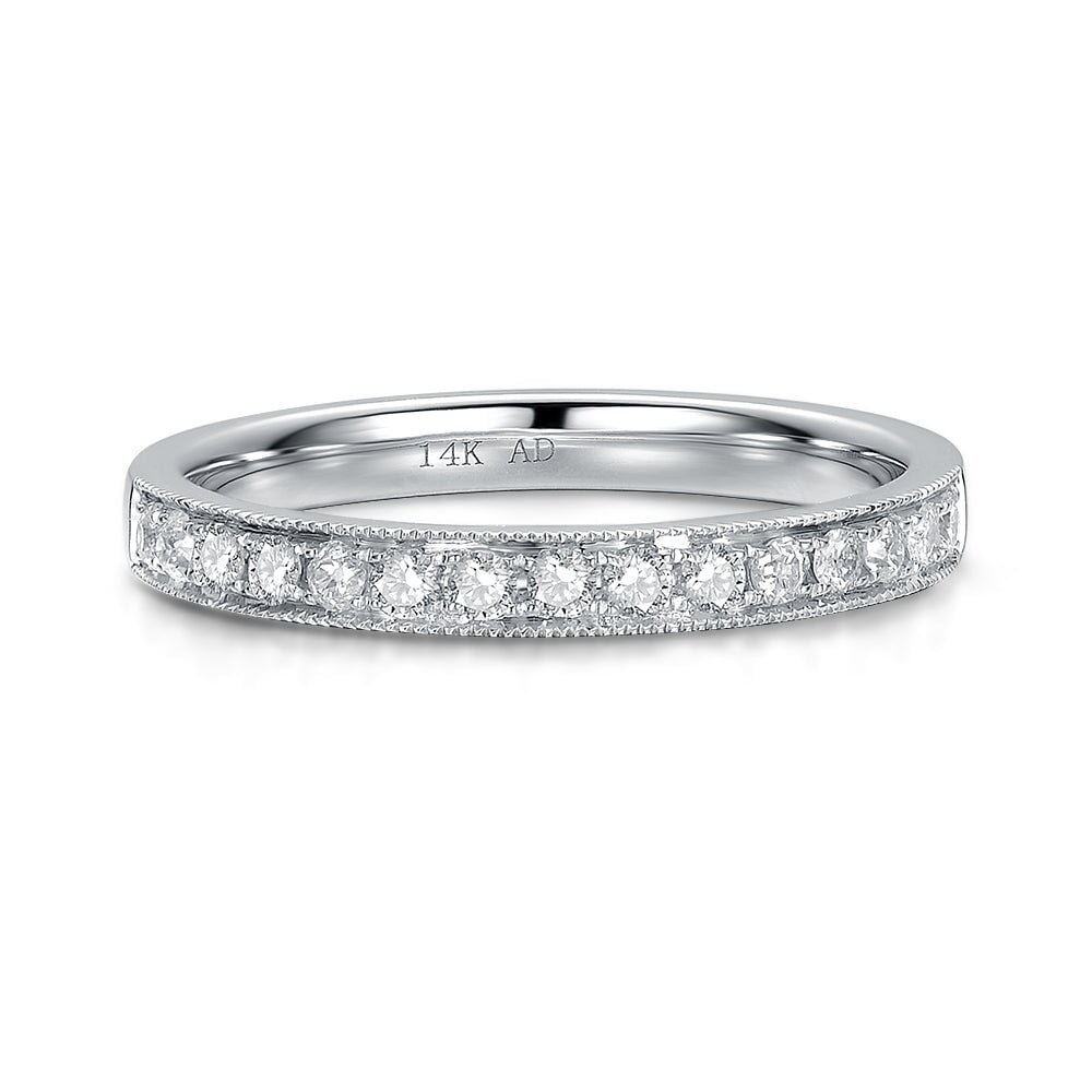 0.25ct Old Mine Cut Diamond Wedding Band with Hand Milgrain Edge 14K Gold OOAK Alternative Bride Unique Ring Bridal Jewelry M5039 Aurora Designer