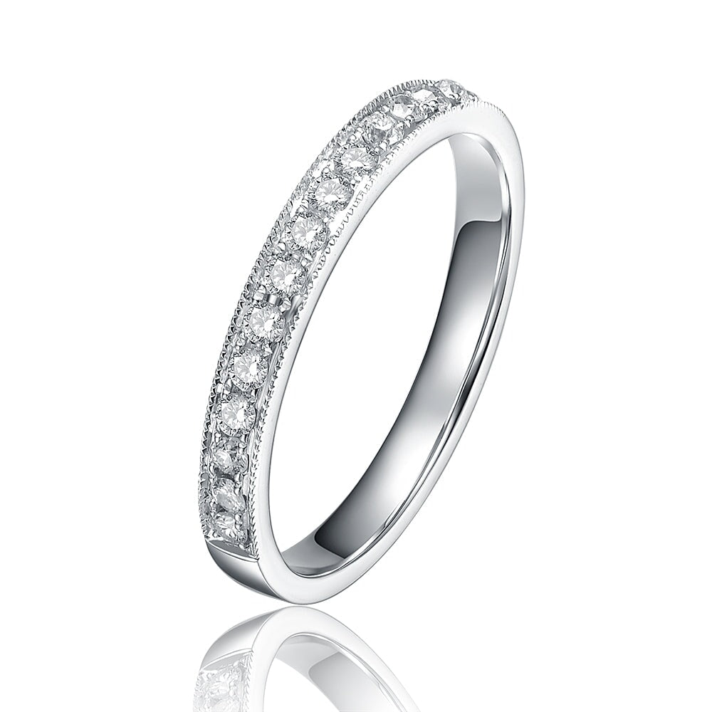 0.25ct Old Mine Cut Diamond Wedding Band with Hand Milgrain Edge 14K Gold OOAK Alternative Bride Unique Ring Bridal Jewelry M5039 Aurora Designer