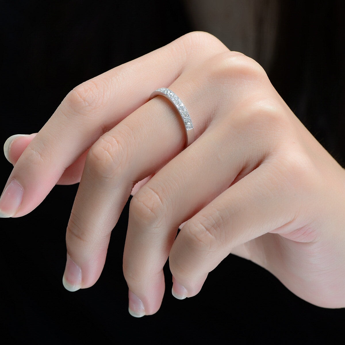 0.25ct Old Mine Cut Diamond Wedding Band with Hand Milgrain Edge 14K Gold OOAK Alternative Bride Unique Ring Bridal Jewelry M5039 Aurora Designer