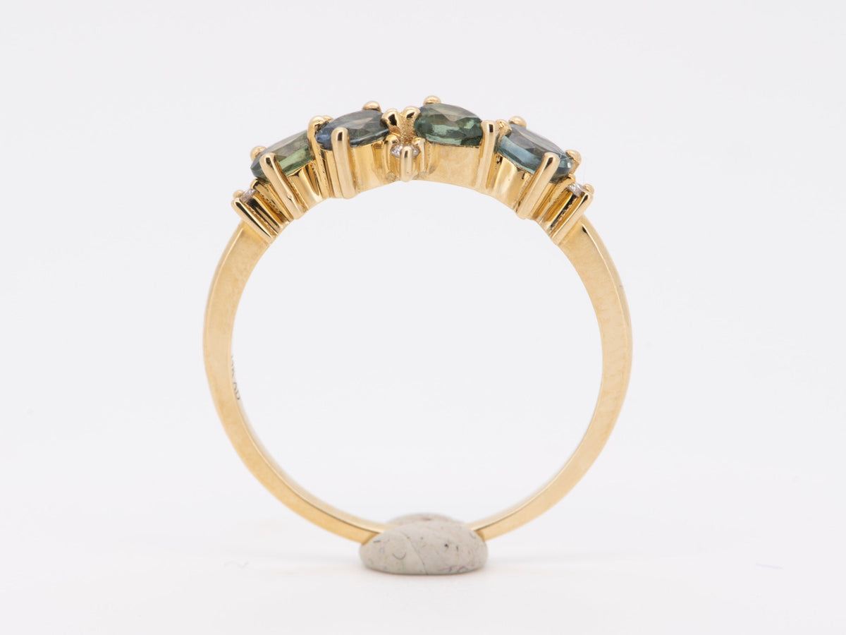 Teal Blue Montana Sapphire and Diamond Cluster Ring 14K Gold M5054 Aurora Designer