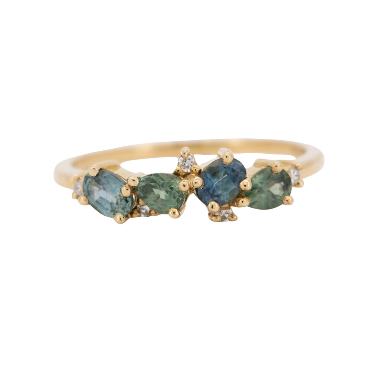 Teal Blue Montana Sapphire and Diamond Cluster Ring 14K Gold M5054 Aurora Designer