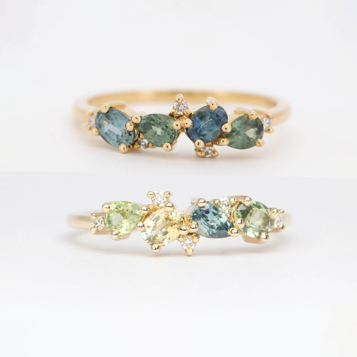 Montana Sapphire and Diamond Cluster Ring 14K Gold M5050 Aurora Designer