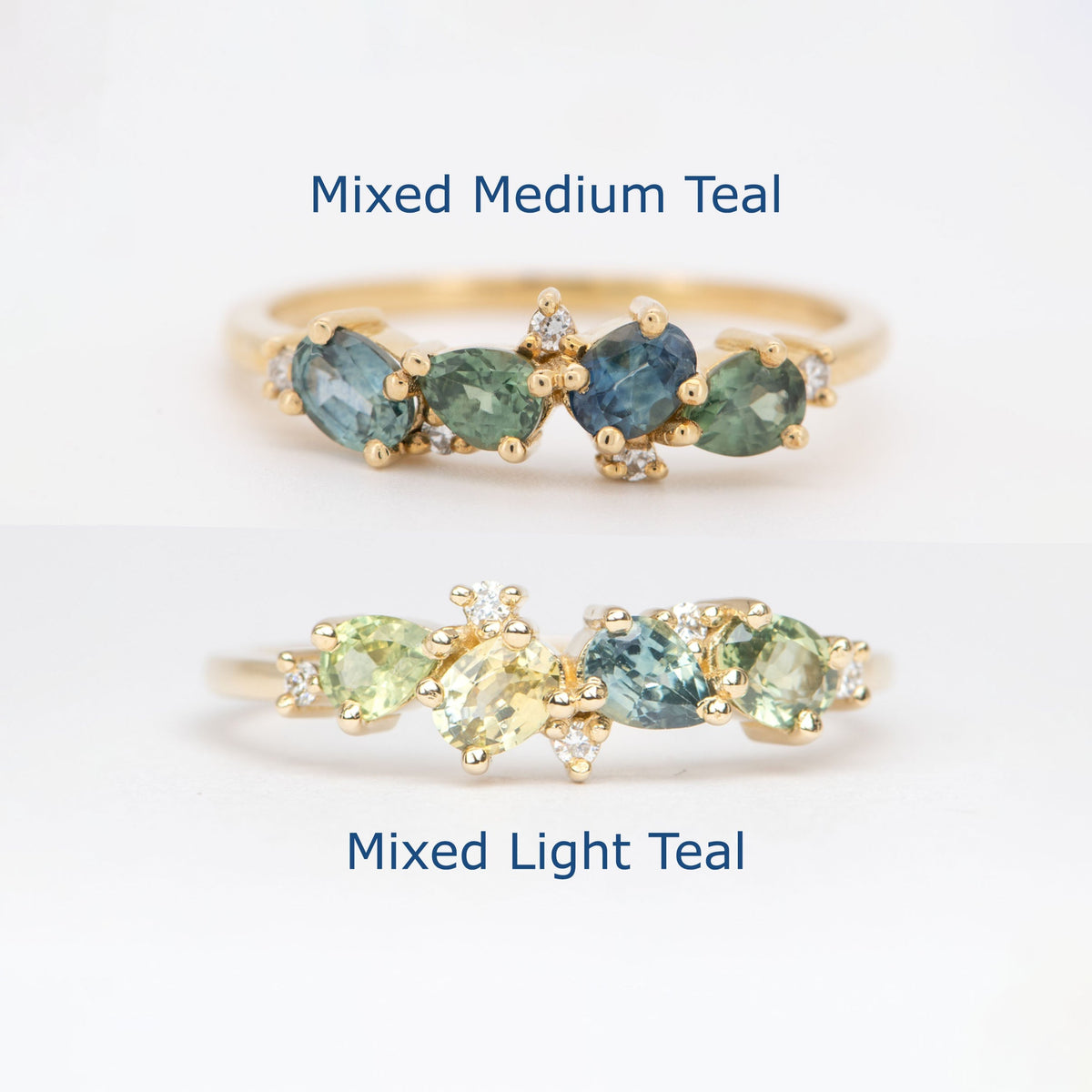 Montana Sapphire and Diamond Cluster Ring 14K Gold M5050 Aurora Designer