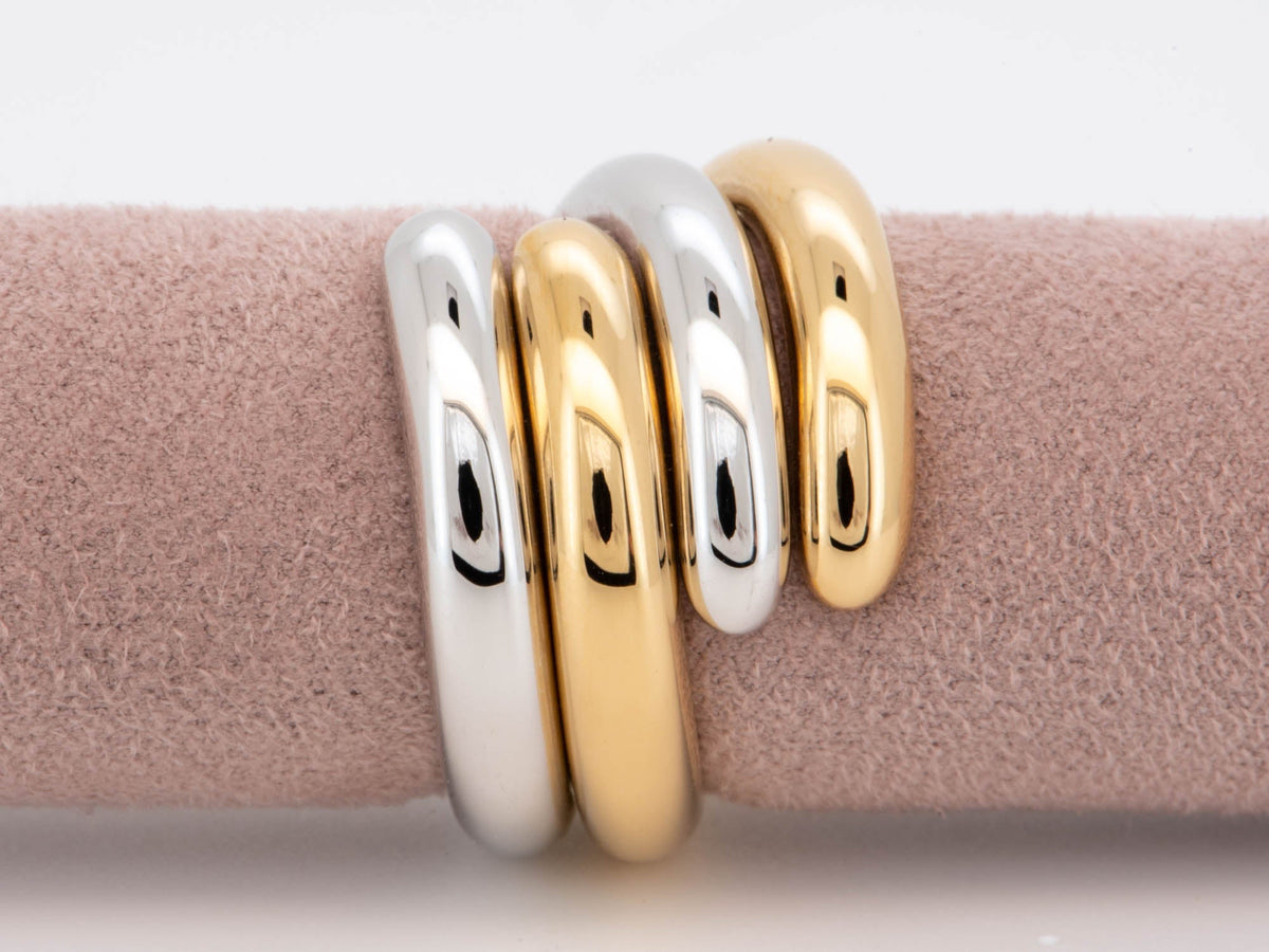 18K Gold Dual Tone Interlinked Ribbed Curvy Ring Band Hollow Light Weight Chunky High Rise Profile Designer Jewelry M5060 Aurora Designer