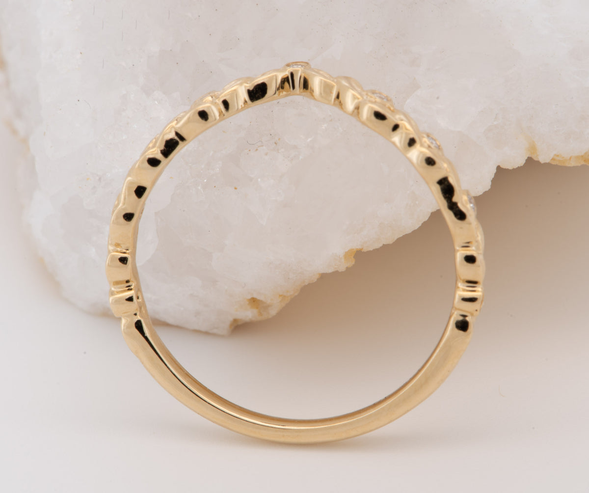 14K Gold Leaf Chevron Band with Natural Diamonds