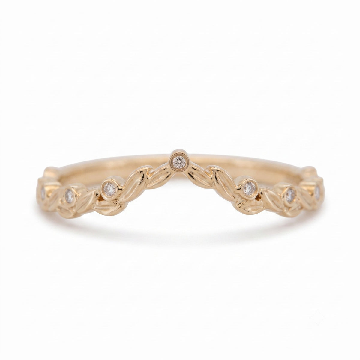 14K Gold Leaf Chevron Band with Natural Diamonds Aurora Designer
