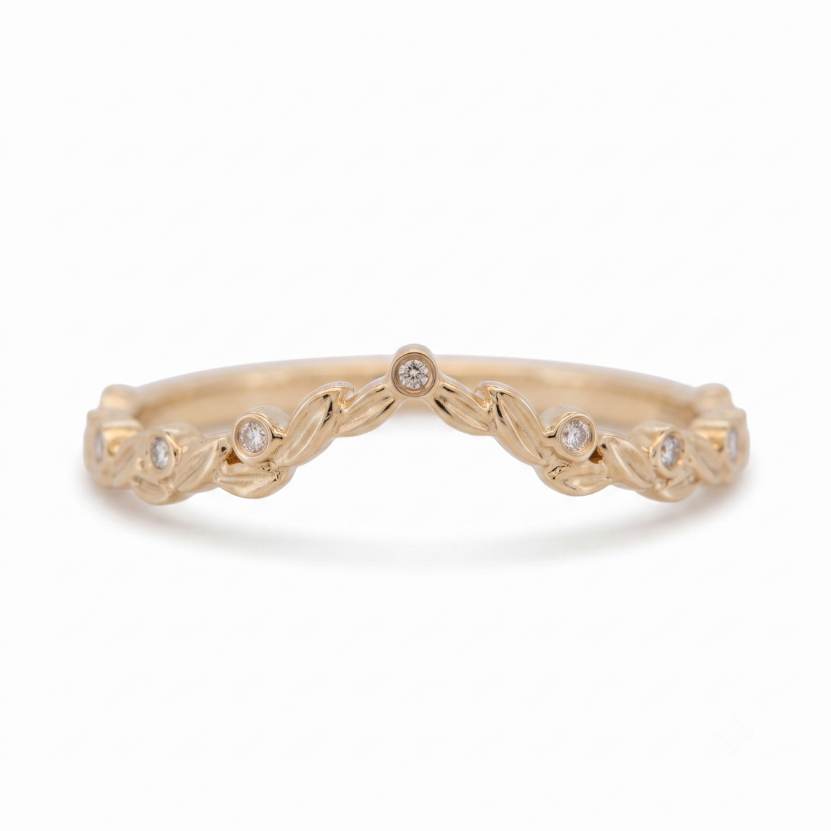 14K Gold Leaf Chevron Band with Natural Diamonds
