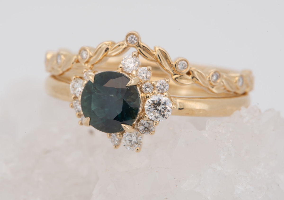 14K Gold Teal Blue Montana Sapphire with Diamond Cluster Engagement Ring R6823