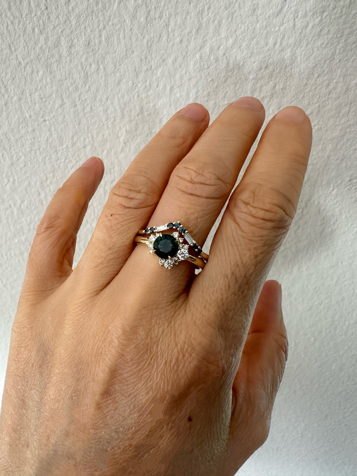 14K Gold Teal Blue Montana Sapphire with Diamond Cluster Engagement Ring R6823