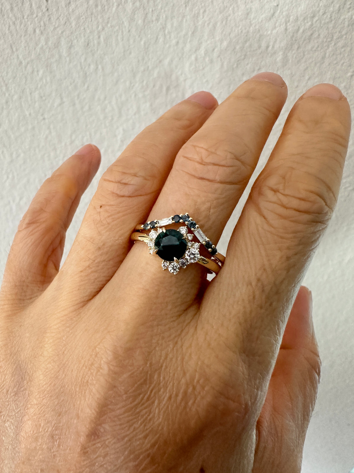 14K Gold Teal Blue Montana Sapphire with Diamond Cluster Engagement Ring R6823